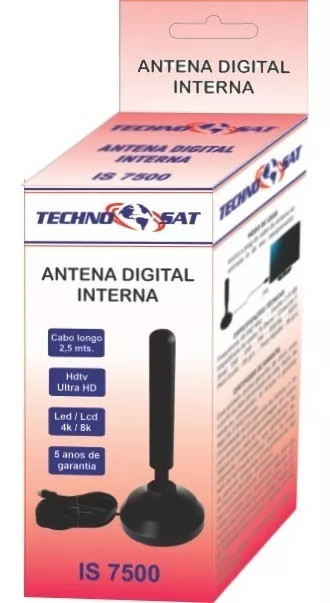 Antena Interna Technosat Imã 7500 Para TV - Cabo 2,5 metros